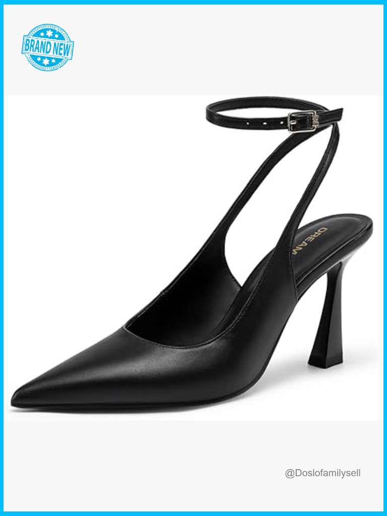 Pointed Toe Slingback Heels Block Heel Pumps Adjustable Strap Office Dress Shoes